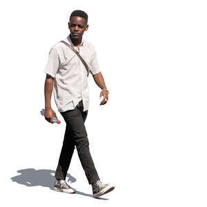 cut out young black man walking in the sunlight