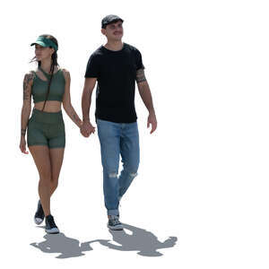 cut out backlit latino couple walking hand in hand