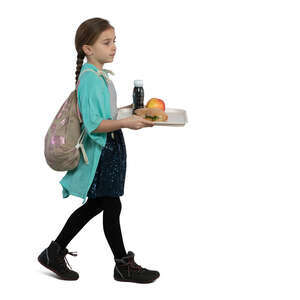 little girl with a tray walking in school cafeteria