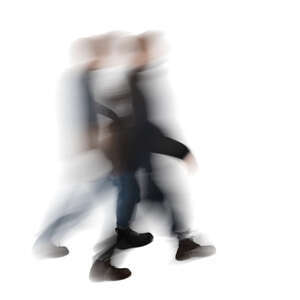 two motion blur men walking seen from above