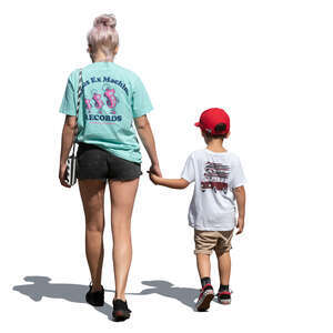 mother and son walking hand in hand