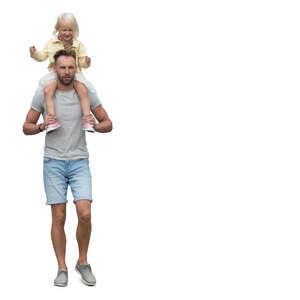 father carrying his daughter on his shoulders