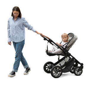 woman with a stroller walking