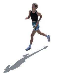 backlit woman running seen from above