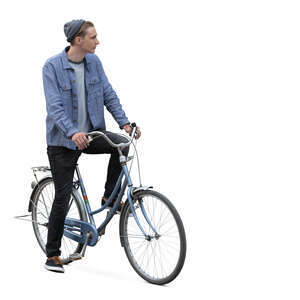 man with a blue bike standing