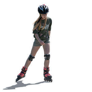 backlit girl with a helmet roller skating