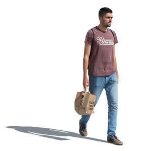 man with a grocery bag walking