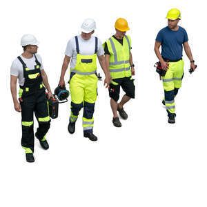 four workmen walking seen from above