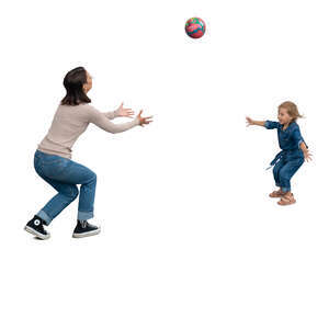 mother and daughter playing with ball