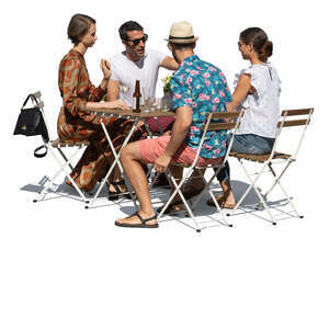 four people sitting in a an outdoor restaurant