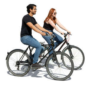 man and woman riding a bicycle side by side