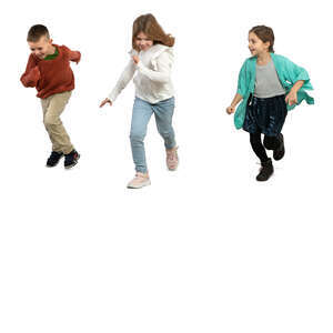 three cut out kids running