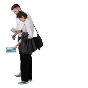 man and woman at a bookstore looking at books