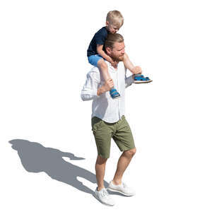 man carrying his son on his shoulders