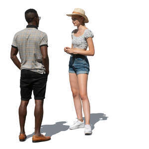 man and woman standing and talking