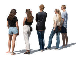 group of people standing outside and looking at things