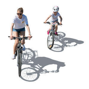 woman riding a bike with her daughter seen from above