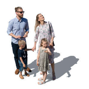 family standing and looking up seen from above