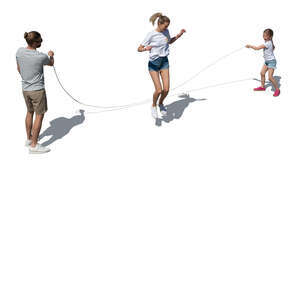 family playing with jump rope seen from above