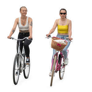 two young women riding bikes