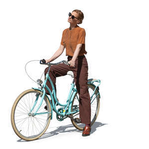 woman with a bicycle standing in the sun