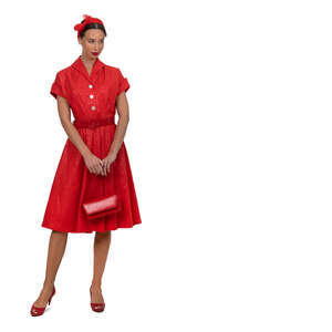 woman in a vintage red dress standing