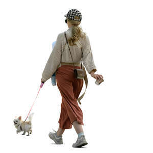 woman with a baby and a dog walking