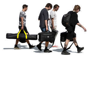 group of men carrying filming equipment