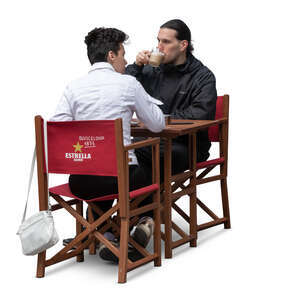 restaurant scene of two people drinking coffee