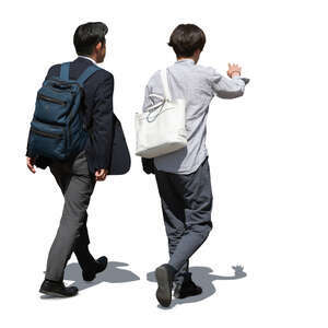 two asian men walking and talking