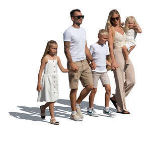 family with three kids walking in summer