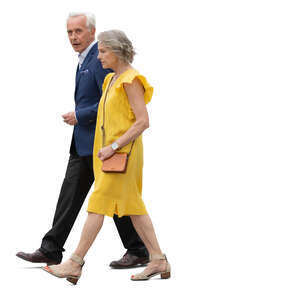 elderly couple in formal clothing walking