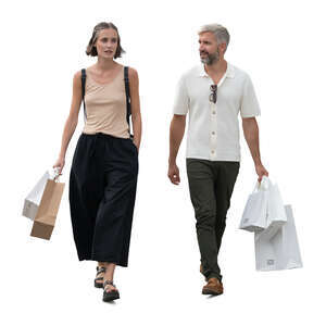 man and woman with shopping bags walking