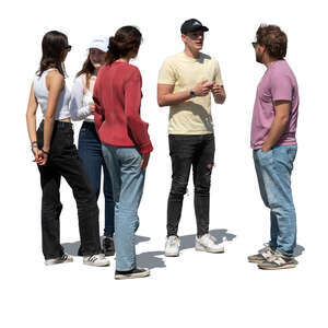 group of friends standing and talking outside in the sun