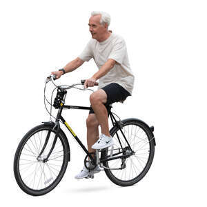 grey haired man riding a bike