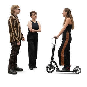 woman with a scooter talking to two friends