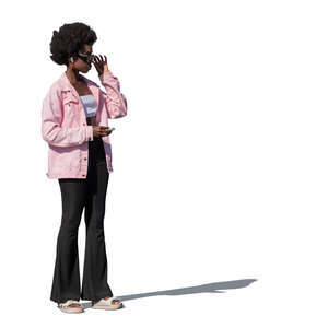 african woman with a pink jacket standing