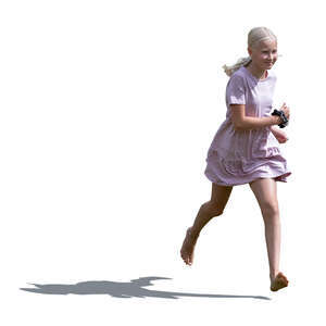 girl running barefoot outside in summer