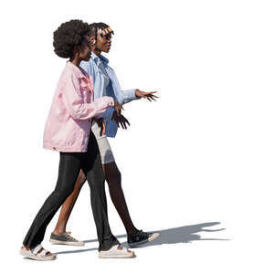 two black women walking and talking 