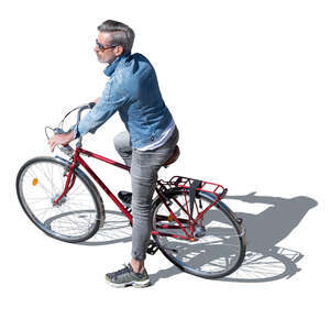 grey haired man with a bike seen from above