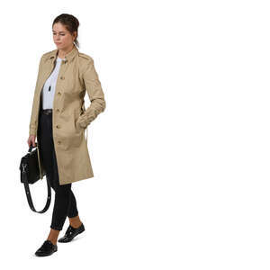 woman in a trenchcoat walking