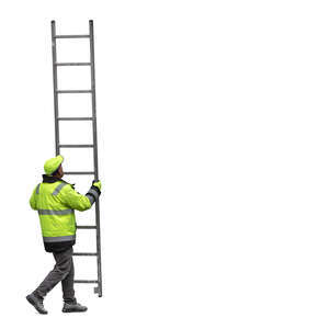 worker putting up a ladder