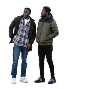 two black men wearing winter jackets standing