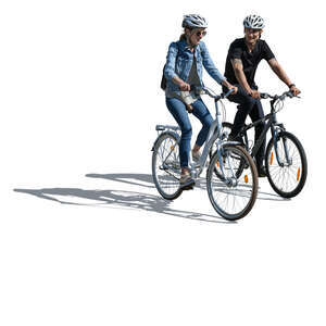 man and woman cycling side by side