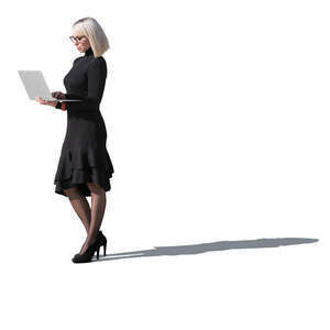 woman with a laptop standing