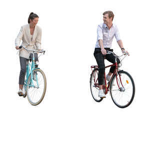 man and woman riding bikes together