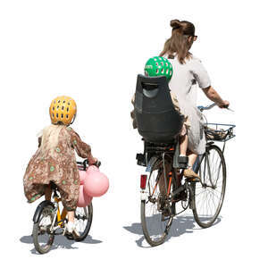 woman and two girls riding bikes