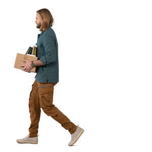 man carrying a box of old records