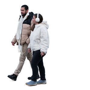 cut out man and woman in winter walking together