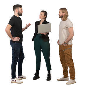 cut out three people standing and discussing